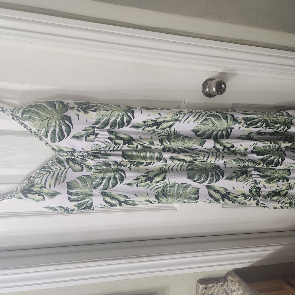 Derek Heart Green Leaf Print High Low Dress